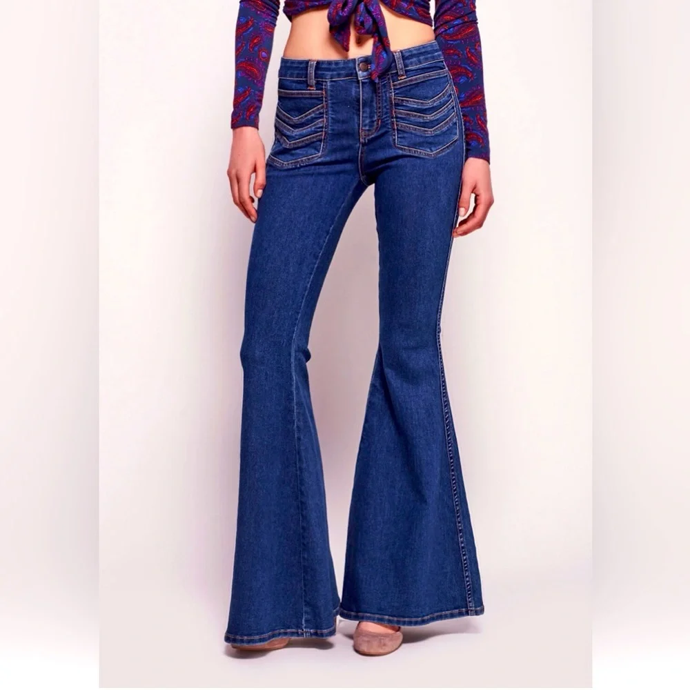 Free People Stella Blue Flare Jeans - Picture 16 of 16